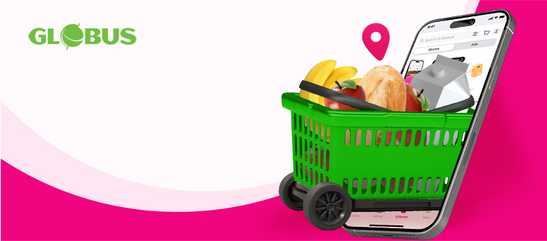 Favorite food with free delivery from Globus stores in the My O! app